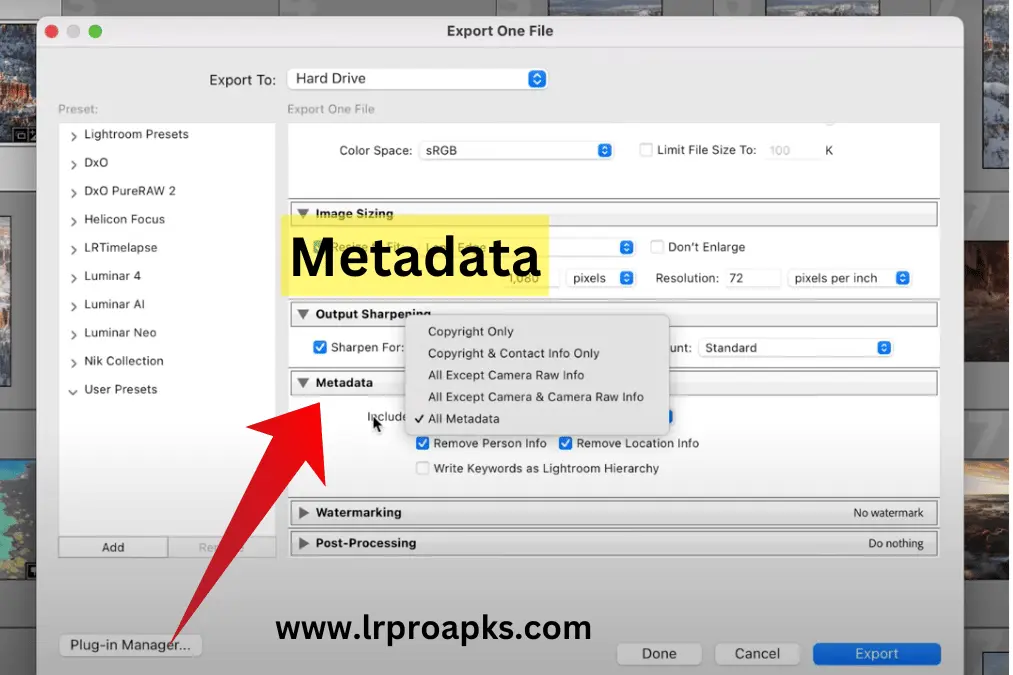 metadata in lightroom