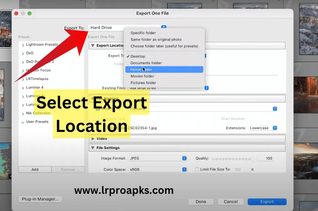 Export Location in lightroom