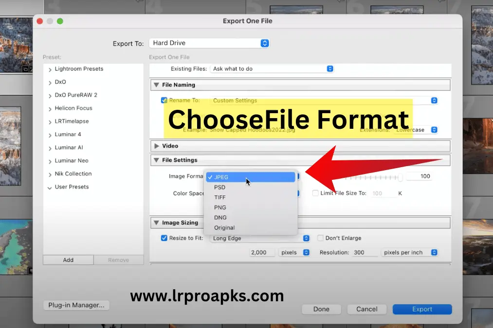 Format in lightroom